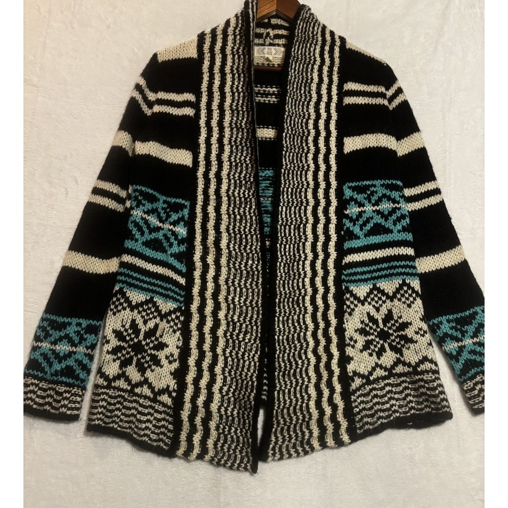 Pink Rose Cardigan Southwest Sweater Black Turquoise Aztec Large Warm Snowflake